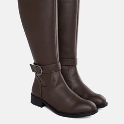 ELLE Women Coffee Brown Solid High-Top Block Heel Regular Boots-2