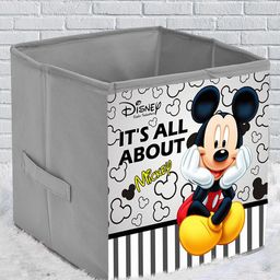 Kuber Industries Set Of 3 Grey & White Disney Micky Print Foldable Organiser Basket With Handles image 4