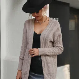 StyleCast Beige Self Designed V-Neck Cardigan-picture-54