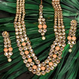 ASMITTA JEWELLERY Peach-Coloured Gold-Plated Kundan Studded Jewellery Set-image-84