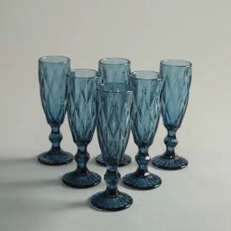 Home4U Riverre Blue & Transparent Glass Stem Tumbler (0.18 L) - Set of 6-18