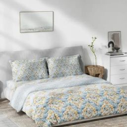 DDecor Ethnic Blue 136 TC Cotton Queen Bed Sheet with 2 Pillow Covers & 1 Comforter-image-3