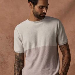 Andamen Grey Cotton Regular Fit Colour Block T-Shirt-11
