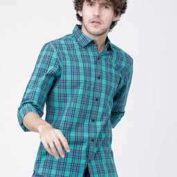 HIGHLANDER Men Blue Slim Fit Checked Casual Shirt-image-47