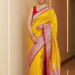 SHOP DROP Women Woven Design Zari Pure Silk Designer Banarasi Saree-picture-30