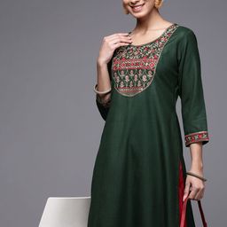 Indo Era Women Green Ethnic Motifs Yoke Design Kurta-picture-26