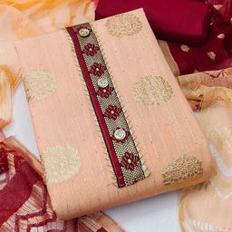 Rangtulika Floral Woven Design Sequinned Banarasi Unstitched Dress Material-image-18