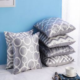 SWHF Grey Set of 6 Floral Square Cushion Covers-3