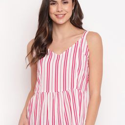 Mayra White & Pink Striped Crepe A-Line Top-image-47