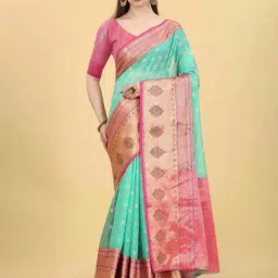 Silk Land Turquoise Silk Woven Saree With Unstitched Blouse-picture-5