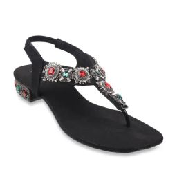 Cheemo Women's Black T-Strap Sandals-image-99