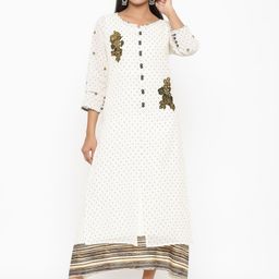 RANGMAYEE Women White Woven Design A-Line Kurta-image-32