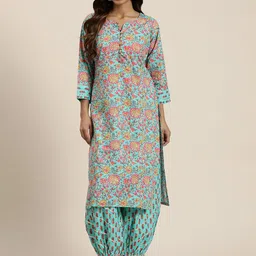 HERE&NOW Floral Printed Gotta Patti Pure Cotton Kurta with Salwar-image-44