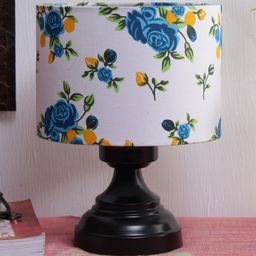 Devansh White & Blue Floral Printed Cylindrical Table Lamp-picture-13