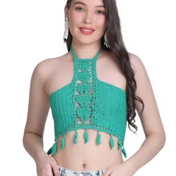 NYCRA Women Cotton Crochet Tank Crop Top-image-1