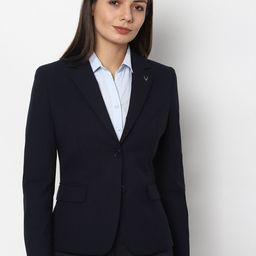 Allen Solly Woman Women Navy Blue Solid Slim-Fit Single-Breasted Blazer-picture-42