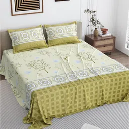 DREAM WEAVERZ Olive Green & Red Printed Cotton 250 TC King Bedsheet Set 2.75 m x 2.55 m-image-68