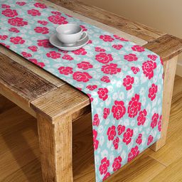 Alina decor Pink & Sea Green Floral Digital Printed Table Runner-42