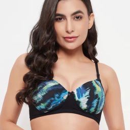 Clovia Black Printed Half Coverage Padded Push-up Bra-image-92