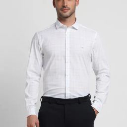 Peter England Perform White Slim Fit Checks Shirt-image-29