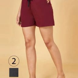 YU by Pantaloons Maroon & Black Cotton Shorts - Pack Of 2-image-49