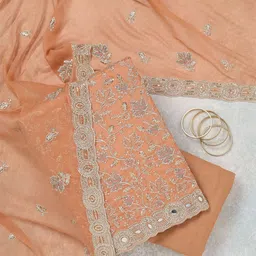 Koskii Floral Embroidered Mirrorwork Organza Unstitched Dress Material-picture-14