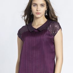 SHAYE Women Solid Embellished Embellished Shirt Collar Top-image-20