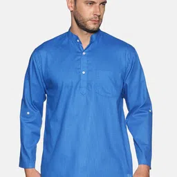 Sethukrishna Men Blue Solid Straight Kurta-image-73
