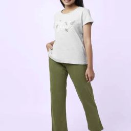 YU by Pantaloons Grey Green Cotton Graphic Print Top Pyjama Set-image-57
