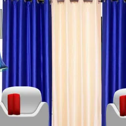 BELLA TRUE Cream & Blue 3 Pieces Ripple Fold Long Door Curtains-image-81