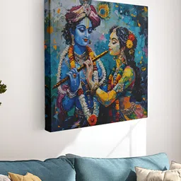 Myntra Elegant Homes Blue & Yellow Radha Krishna Canvas Wall Art-image-5