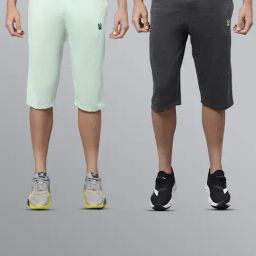 Vimal Jonney Mint Green & Dark Grey Regular Fit Lounge Capris- Pack of 2-image-73