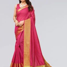 Satrani Pink Woven Saree With Unstitched Blouse-image-51