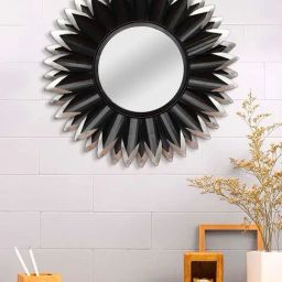 CHRONIKLE Black Iron Sun Burst Style Round Wall Mirror-48