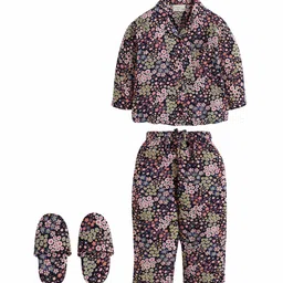 PICCOLO Girls Navy Blue & Pink Printed Night Suit With Slip-ons-image-53