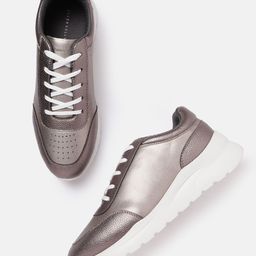 Allen Solly Women Gunmetal-Toned Perforated Chunky Sneakers-image-25