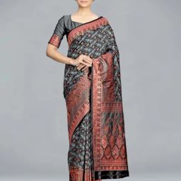 Monjolika Fashion Women's Grey Satin Silk Copper Zari Woven Saree With Unsttiched Blouse Piece-picture-22