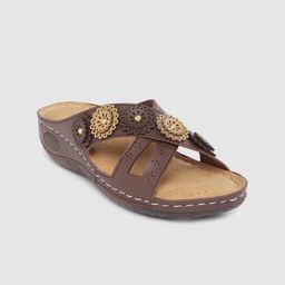 Shezone Women Coffee Brown Laser Cut Comfort Heels-23