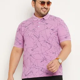 RELANE Men Plus Size Abstract Printed Polo Collar Cotton T-shirt-picture-2