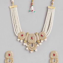 Anouk White Beaded Kundan Pendent Layered Choker Earring Set-22
