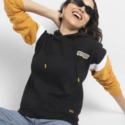Campus Sutra Black Cotton Color-Block Hoodie-image-43