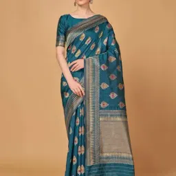 Monjolika Fashion Banarasi Silk Purple Color Saree With Embellished And Unsttiched Blouse Piece-picture-32