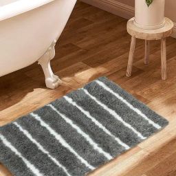Nautica Stripes Grey 2200 GSM Polyester Anti Slip Medium Bath Mat-34