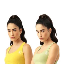 Kotty Yellow & Green Logo Print Sports Bra (Pack of 2)-image-100