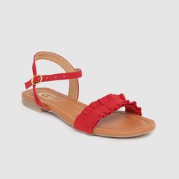 Gibelle Women Red Solid Ruched Suede Finish Open Toe Flats-29