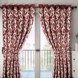 Home Sizzler Maroon & Beige Set of 2 Door Curtains-55