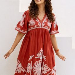 ZUMMER Women Floral Embroidered Bell Sleeve Empire Maxi Dress-image-29