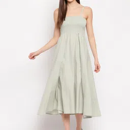 Aawari Women Green Solid Fit and Flare Dress-picture-8
