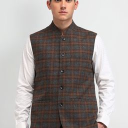 Arrow Checked Sleeveless Nehru Jackets-24