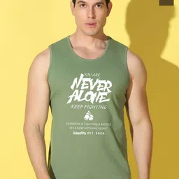 WOOSTRO Pack Of 2 Printed Super Combed Cotton Gym Vests VWS26(ALONE LGTGREEN)(98 OLIVE)-image-81